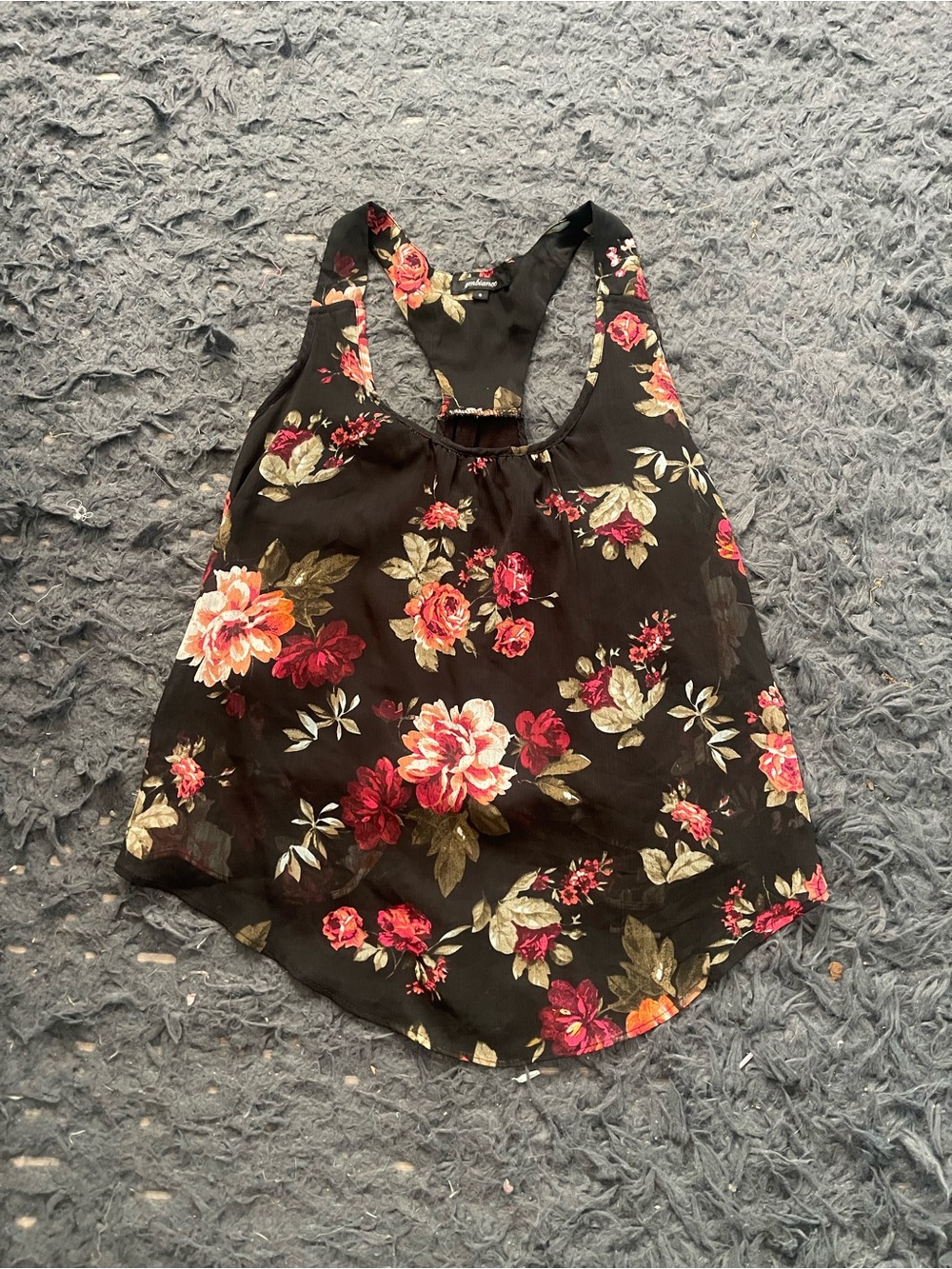 Women's Black Floral Racerback Tank Top size small